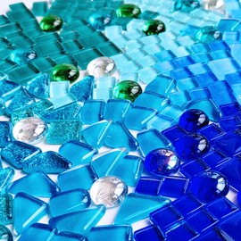 AONUOAO 1.1LB Blue Colors Irregular Crystal Glass Mosaic Tiles for Crafts, Mosaic Making, Decoration and More