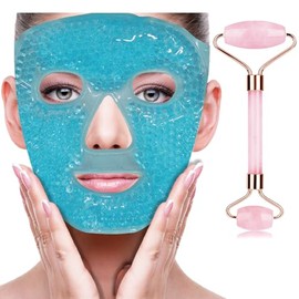 Znöcuetöd Rodillo Facial De Hielo, Rodillo De Jade Y Mascarilla Facial De Hielo, Juego De Regalo De Mascarilla De Gel Refrescante Frío Para Mujeres, Antienvejecimiento F Azul