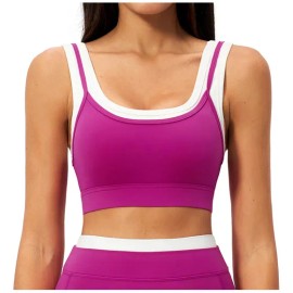 Sujetador Acanalado Con Bloques De Color Para Correr, Fitnes