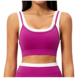 Sujetador Acanalado Con Bloques De Color Para Correr, Fitnes