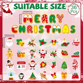 36 Pieces Christmas Refrigerator Magnets Merry Christmas Magnetic Refrigerator Cover Santa Claus Fridge Magnet Stickers Happy Holiday Decoration for Car Mailbox Locker Fridge Cabinets Home Decor