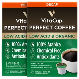 VitaCup Organic Perfect Dark Roast Decaf Coffee Pod for Pure & Clean Energy, Antioxidants, Low Acid, Guatemala Single Origin in Recyclable Single Serve Pod compatible w/Keurig K-Cup Brewers,32CT
