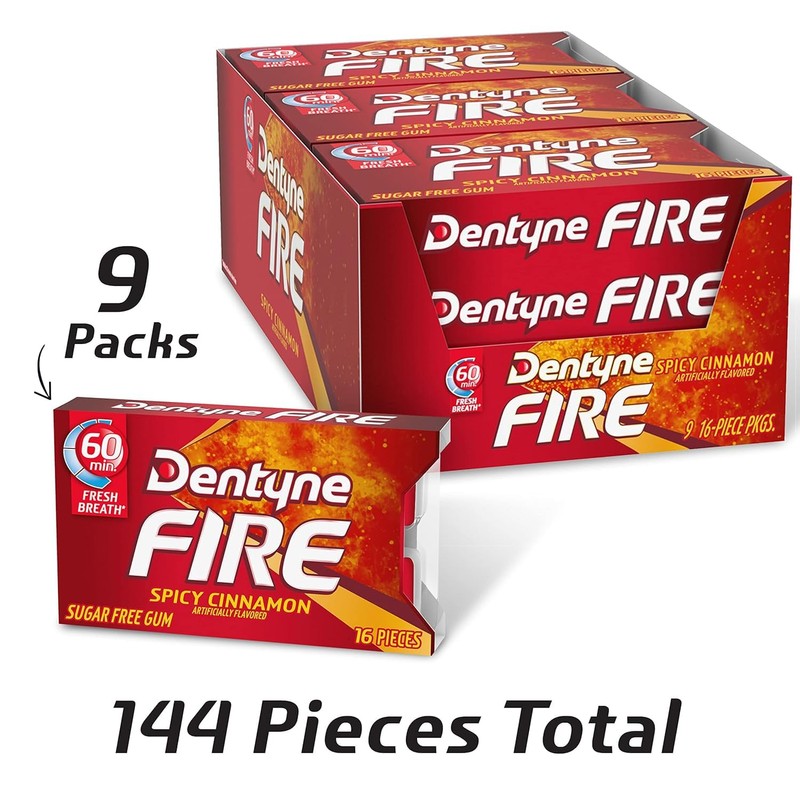 Dentyne Fire Sugar-Free Gum (Spicy Cinnamon, 16 Piece, Pack of