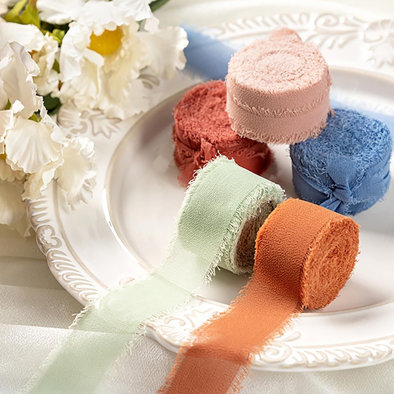MORSUNBELA Chiffon Champagne Silk Ribbon for Gift Wrapping, Wedding, Birthday