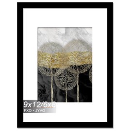 Fxojyvo 9x12 Picture Frame, Display Photo 6x8 with Mat or 9 x 12 Without Mat, Light Weight and High Transparent 9 by 12 Frame for Wall - 1 Pack/Black/9"x12"