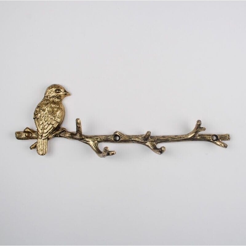 Fyne-Finds Metal Gold Bird on Branch 6 Hooks Coat Key
