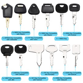 VooGenzek 12 PCS Ignition Keys Kit, Universal Ignition Switch Spare Keys, for Agricultural Excavator Machinery Construction Vehicles Graders Dozers Backhoes