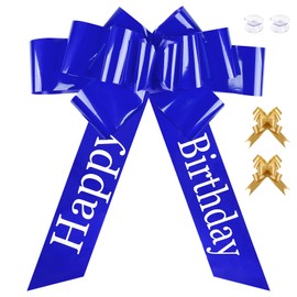 Tikplus Large Bow for Car, Gift Bow Large XXL 76 cm, Red Bow Large, Giant Car Bow with Gold Small Bows and Suction Cup for Car Decoration, Happy Birthday, 18th Birthday (Blue)