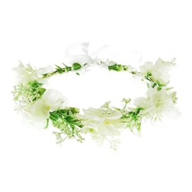 Accesyes Hawaii Hydrangea Headband Boho Green Leaves Floral Woodland Headpiece Flower Hair Wreath for Women Garland with Ribbon Wedding Party Festival Photo Prop (White, One size)
