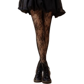 SHENHE Women's Patterned Fishnet Tights High Waist Pantyhose Floral Stockings Black One Size