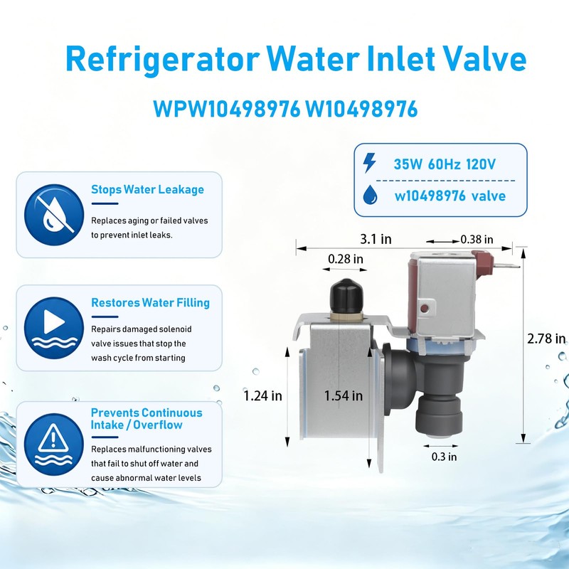 WPW10498976 W10498976 Refrigerator Ice Maker Water Inlet
