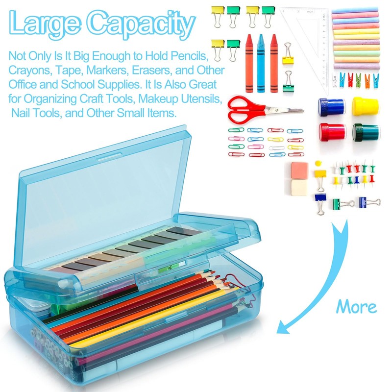 Pencil Box, Double Layer Large Capacity Pencil Case, Translucent Plastic
