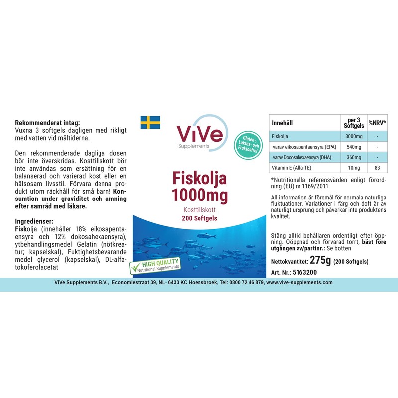 Fish Oil - 200 Softgels - 3000 mg per Daily