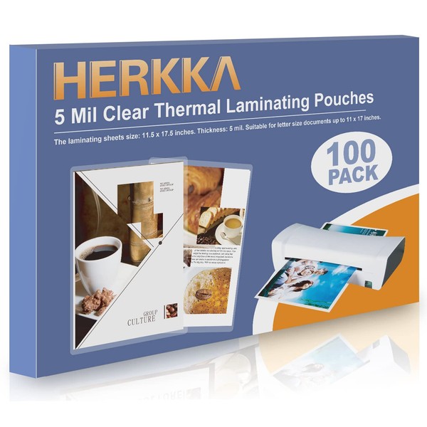 HERKKA 100 Pack Laminating Sheets, Hold 11 x 17 Inch Sheet, 5 Mil Clear Thermal Laminating Pouches 11.5 x 17.5 Inch Lamination Sheet Paper for Laminator, Round Corner