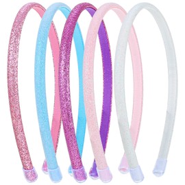 Thin Glitter Headbands for Girls 5 Pcs Sparkly Cute Non Slip
