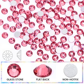 Rhinestones Non Hotfix Flatback Rhinestones for Crafts Glass Nail Rhinestones Nail Gems Crystals Rhinestones for Makeup Bags Shoes Decoration DIY(SS6,1440pcs,Rose)