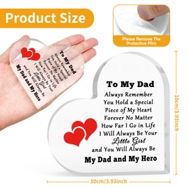 Dad Gift from Daughter Son Thank You Present for Dad Heart Shaped Acrylic Decor Christmas Birthday Father's Day Present for Men Father from Children Inspirational Gift Acrylic Plaque Sign