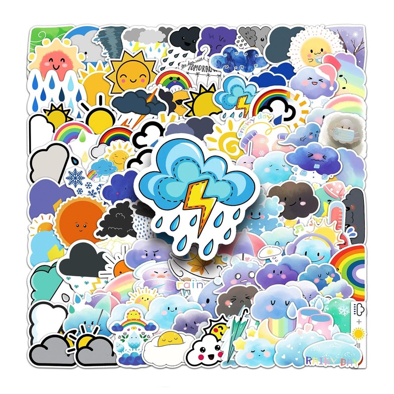 100 Pcs Cute Weather Vinyl Stickers,Cartoon Funny Graffiti Stickers,Vinyl Waterproof