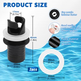 2 Pieces Dinghy Valves Hose Adapter Plug Black Boats Air Foot Pumps Hose Adapter with Rubber Ring Inflatable Kayak Valve Adapter Rubber Adapter Air Pump to Inflatable Boat Kayak Accessories