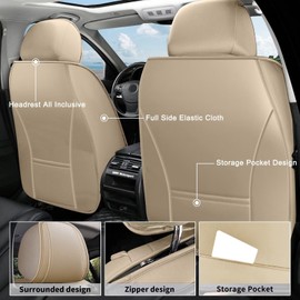AOMSAZTO Car Seat Covers,Full Set 5 Seats Custom Fit for Kia K5 2021 2022 2023 2024,Leather Car Seat Cover Seat Cushion Protector,Airbag Compatible Waterproof Beige