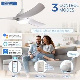 Sofucor 52 Inch Smart Ceiling Fan, Outdoor White Ceiling Fans with Lights Remote Control, Works with Alexa/Google/App, 3-Color Light 6-Speed Timing Reversible DC Motor for Bedroom Living Room Patio