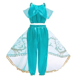 Jurebecia Girls Jasmine Costume Dress Up Kids Princess Clothes Birthday Cosplay Party Arabian Prince Costume 3-4 Years