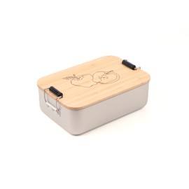 TROIKA BOX22-A187 Lunch Box with Clip Top and Apple Motif Made of Aluminium and Bamboo, Lid Can be Used as Chopping Board, Dimensions: 18 cm x 11.6 cm x 5.5 cm