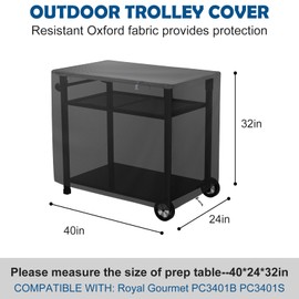 Outdoor Dining Cart Cover,Outdoor Prep Table Cover With Split Zipper,40x24x32 Inch Waterproof Cover,For Royal Gourmet Double-Shelf Movable Dining Cart Table,With 40 Inch Outdoor Utility Cart