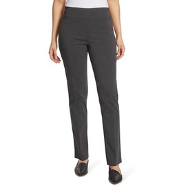 Gloria Vanderbilt Women's Pull On Trouser Mid Rise Slim Straight Leg Pant with Tummy Control Petite, Heather Grey