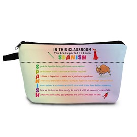 YULUENZE Spanish Teacher Gift Spanish Language Makeup Bag Organizer Accessories Zipper Pouch Spanish Classroom Inspired Cosmetic Bag for Spanish Teacher Women
