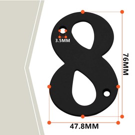 Bwintech 1 Pcs 75mm Matt Black SS304 House Numbers Door number 8, House Signs for outside, House Numbers Plaques for Front Wooden Door