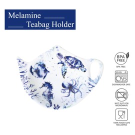 Supreme Housewares Tea Bag Holder Set of 4, Teapot Shaped Tea Bag Coasters Spoon Rests Saucer Seasoning Dish Set Teabag Holder (Indigo Sealife)