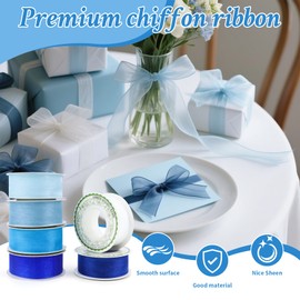 6 Rolls x 10 Yards Sheer Chiffon Ribbons, 1 Inch Wide Organza Ribbon for Crafts Wedding Christmas Decorations Valentine's Day Gift Wrapping Bow Making Floral Bouquets Wrapping Ribbon