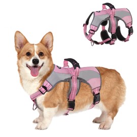 Mihachi Dog Harness for Medium Dogs, Escape Proof No Pull Service Vest with Reflective Strips and Control Handle, Adjustable and Cozy for Easy Walking, No Choke Pet Harness with 2 Metal Rings, Pink M