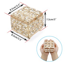 ELLDOO Crystal Jewelry Box Square Trinket Organizer with Lid Earrings Rings Vintage Treasure Keepsake Box for Valentine Wedding Dresser Bedroom Decoration,Gold