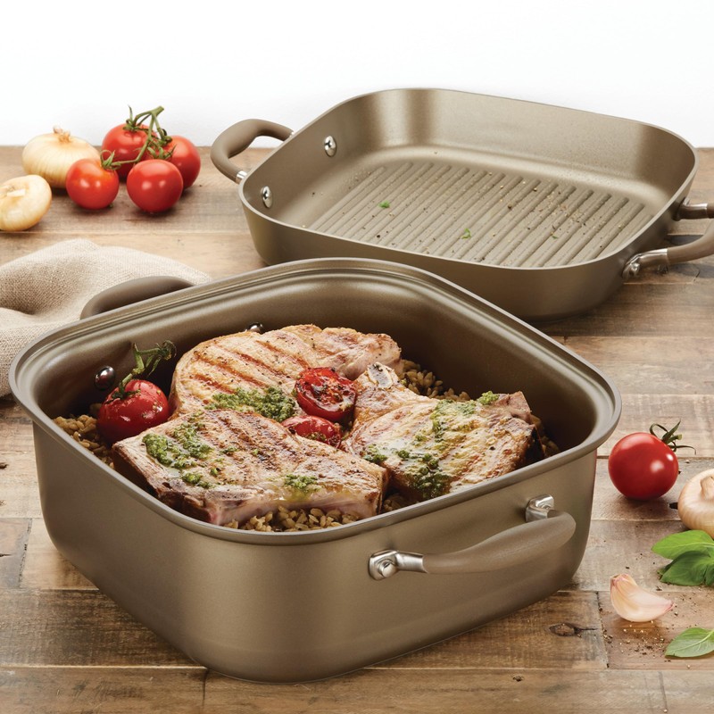 Anolon Advanced Nonstick 2-in-1 Deep Grill Pan and Square Roaster