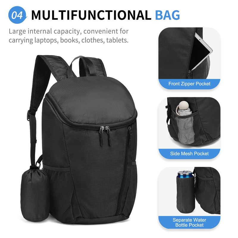 SUIKIHUM Hiking Backpack, 20L Packable Daypack for Men Women, Nylon
