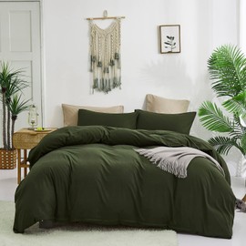 KAREVER Army Green Comforter Set King Olive Green Bedding Set Dark Green Comforter Set King Men Breathable Deep Green Bedding Set Women Soft Olive Green King Size Comforter Set Skin Friendly Bedding