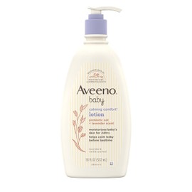 Aveeno Baby Loción corporal hidratante calmante con aromas relajantes de lavanda y vainilla, loción para bebé no grasa, avena prebiótica nutritiva, libre de parabenos y ftalatos, 18 fl. oz