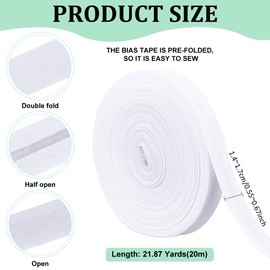 BENECREAT 21.87 Yards Single Fold Bias Tape, 1/2 inch Wide White Bias Binding Tape Hemming Tape for DIY Garment Sewing, Seaming, Piping, Quilting