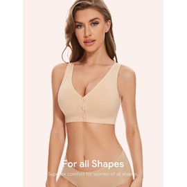 Angelhood Front Close Wireless Bras for Women, Smoothing Padded Bralette, Comfortable Snap Closing Bras, 4 Pack, Large