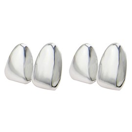 2 Pcs 18K Gold Plated Double Tooth Cap Hip Hop Teeth Grillz Vampire Fangs Grills Set for Men and Women Rapper Cosplay Costume (02, Silver)