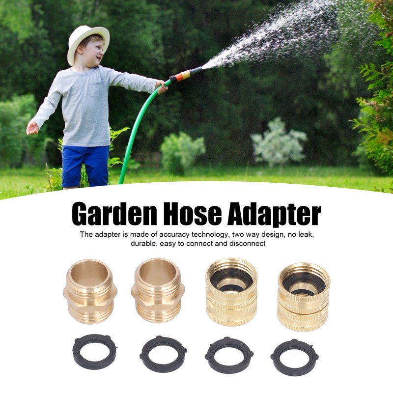 2Pairs 3/4in Brass Hose Adapter 2 Way Hose Adapter Durable