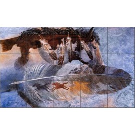 Artwork On Tile Horse Tile Backsplash Ceramic Mural Morrow Native Southwest Art RW-KM001 - 21.25" x 12.75" - 4.25" tiles