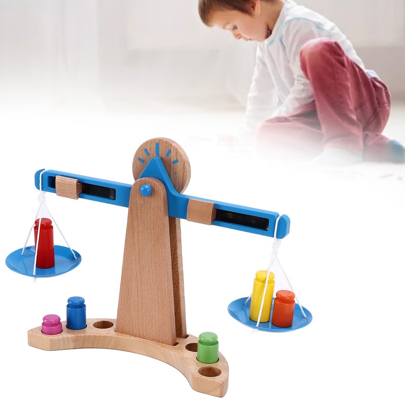 Wooden Weighing Scale Toy Set Educational Balancing Scale Toy Math