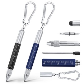 Vicloon Multifunctional Pen, 2 Pieces 6-in-1 Tool Pen, Gift for Men, Father's Day Gift, Men's Gifts for Dad, Grandpa, Practical and Creative Gifts (B, Black/Blue)