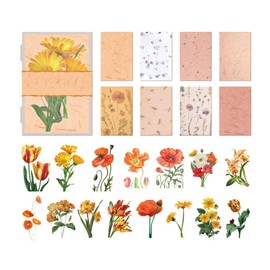 31 PCS Premium Flower Scrapbook Kit – Larger Realistic Floral PET Stickers & Vintage Paper for DIY Crafts, Bullet Journals & Scrapbooking 3 x 4.7 (Warm Orange Flower Language)