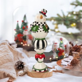 Bechivie 15.5in Snowman Christmas Decorations Indoor, Resin Black and White Checkered Xmas Statue Gift, Winter Christmas Figurines Home Tabletop Decor