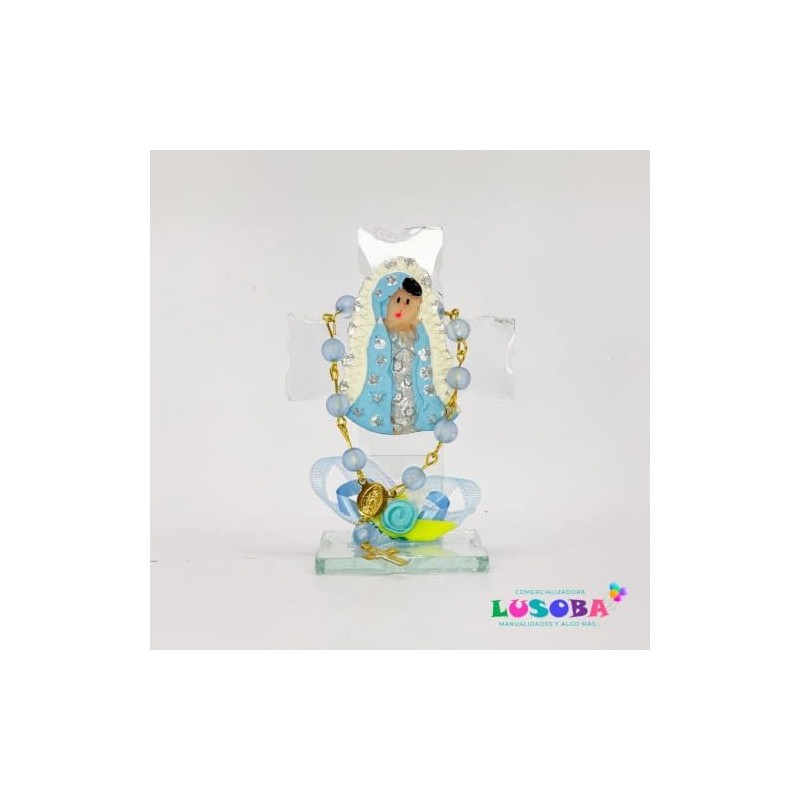 Cruz de cristal azul con Virgen – Pack 12 pcs