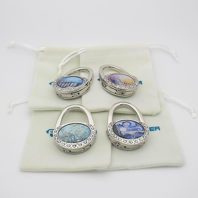 ROFLYER 4Pcs Various Designed Purse Hanger Table Hook with Pouch